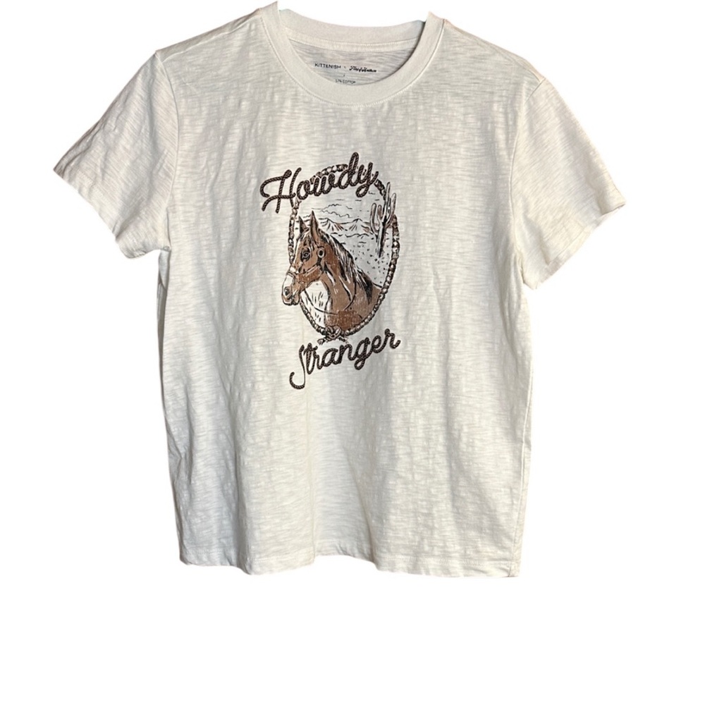 Kittenish+Flag & Anthem “Howdy Stranger” Horse, Rope & Cacti White Graphic Tee.